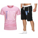 Vlone T Shirts & Shorts 2 Piece Set Letter Printing Summer Menswear Casual