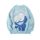 Men Sweater Cartoon Fun Spoof Brocade Sweater Men's Loose round Neck Sweater