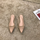 Nude Low Block Heel Flat Bag Bow