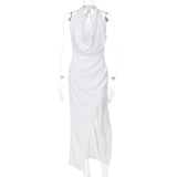Kendall Jenner Wedding Guest Dress Solid Color Sleeveless Sexy Backless Slit
