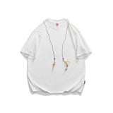 Men T Shitrs Feather Necklace Deconstructed Round Neck Loose