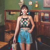 Coachella Music Festival Outfits Color Halter Backless Hollow out Beach Vest