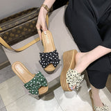 Women Open Toe Sandals Flats Summer Bowknot Polka Dot Fashion Sandals