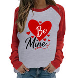 Valentine's Day T Shirt Long Sleeve Be Mine Printed Cotton Raglan Long Sleeve