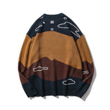 Men Sweater Cartoon Jacquard Color Matching Sweater Men's Trendy Contrast Color Pullover