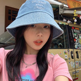 Women Bucket Hat Cowboy Letter Fisherman Sun-Proof