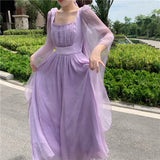 Mauve Dress Women's Retro Square Collar Purple Fairy Trip Shoot Dress