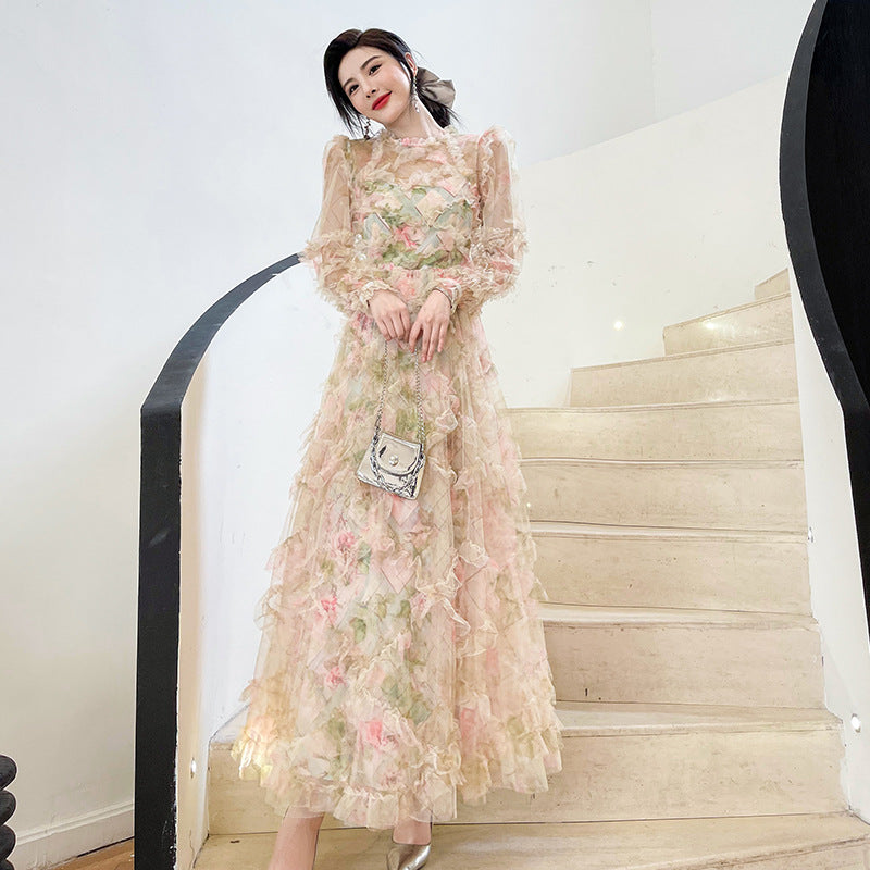 Regency Dress Long Sleeve Floral Palace Style Princess Dress