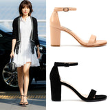 Nude Block Heels Sandals Summer Chunky Heel Buckle High Heels