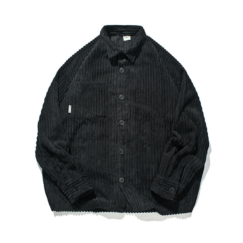 Man Fall Outfis Retro Solid Color Simple Corduroy Thick Stripe Loose Top Men's Casual Jacket Jacket