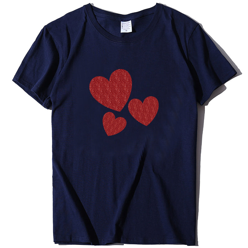 Valentine's Day T Shirt Large Size T-shirt Short Sleeve Red Heart Printing Summer
