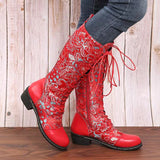 Beth Dutton Shoes plus Size Fashion Boots Embroidered Flowers Tall Knight Boots Women