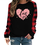 Valentine's Day T Shirt Long Sleeve Women's Clothing Heart Printing Raglan Plaid Long Sleeve