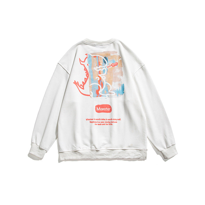Crew Neck Sweatshirts for Men Men Autumn Cartoon Floral Print Long Sleeve Pullover Men