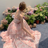 Coachella Music Festival Outfits Long Dress Summer Seaside Vacation Floral Strap Dress