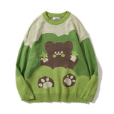 Men Sweater Cartoon Jacquard round Neck Sweater Men's Autumn Trendy Color Matching Pullover