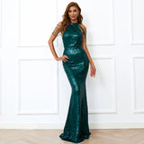 Skin Tight Long Dresses Tassel Sequins Slim Dress