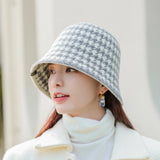 Vintage Check Bucket Hat Thermal Knitting Bucket Hat