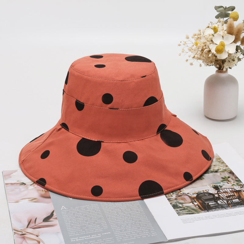Women Bucket Hat Casual Sun Hat Polka Dot Double-Sided