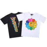 Vlone T Shirt Flower Print Short Sleeve T-Shirt Men And Women Loose Half Sleeve