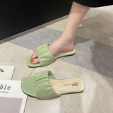 Women Open Toe Sandals Flats Summer Slippers Flat Heel Pleated Word Fashion Outdoor Slippers