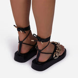 Women Open Toe Sandals Flats Summer Flat Casual Beach Shoes Chain Women