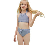 Children Swimsuit Striped Halter Backless Girl