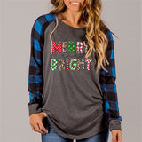 Merry and Bright Sweatshirts Merry and Bright Printed Contrast Color Stitching Long Sleeve T-shirt