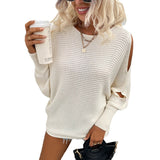 Women Pullover Knit Sweater Women's Autumn and Winter Sleeve Hollow Sweater
