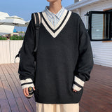 Men's Sweatshirt Fall Winter Men plus Size V-neck Pullover Sweater Loose