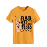 Halloween Costumes Bad Witch Vibe Shirt Pullover Simple Printed Crew Neck Top T-shirt Loose Short Sleeve