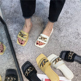 Finn Chain Pointed Toe Mule Summer Metal Buckle Soft Bottom Soft Leather Open Toe Slippers