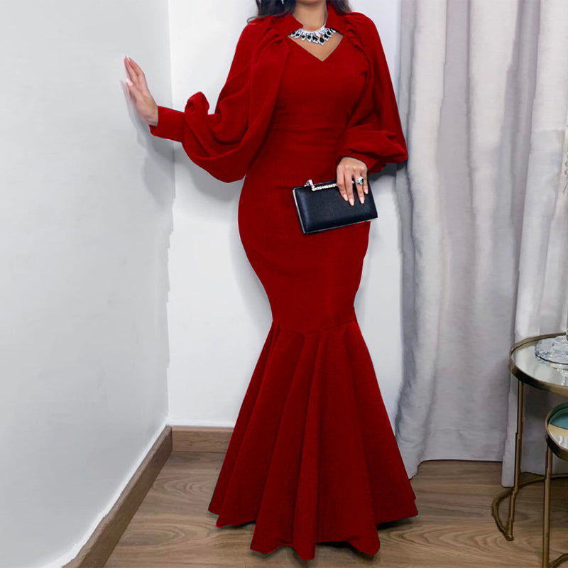 Long Sleeve Burgundy Dress Formal Women's Dress plus Size Evening Dress Long Dress