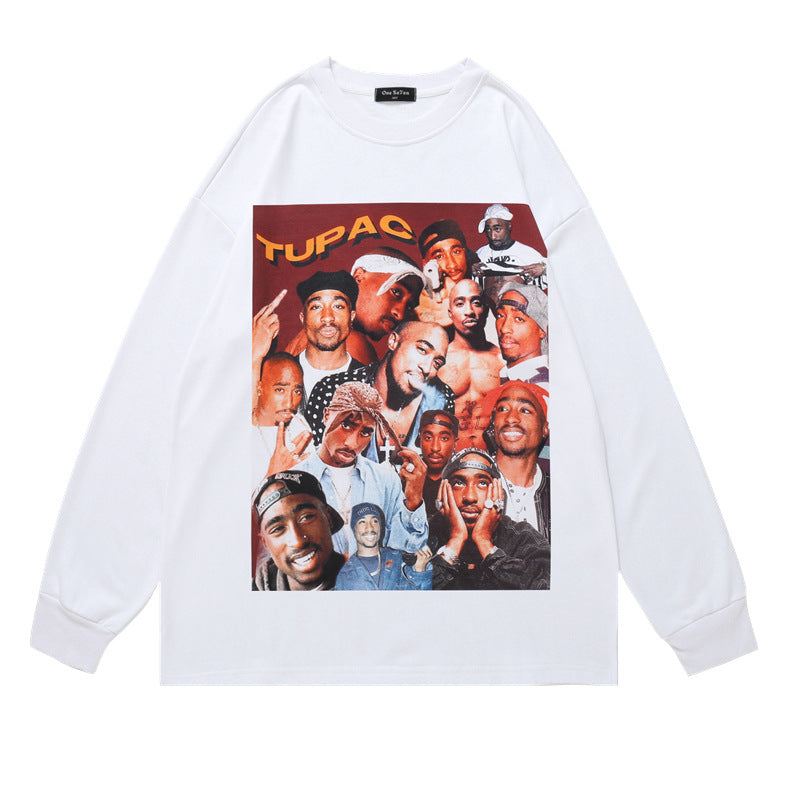 Man Fall Outfits Printed Sweater Men and Women Street Hip Hop Retro Long Sleeve T-shirt