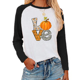 Halloween Costumes Pattern Printed Raglan Color Contrast Long Sleeve T-shirt Women