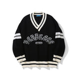 Men Sweater Letter Jacquard Color Matching Sweater Men's Pullover