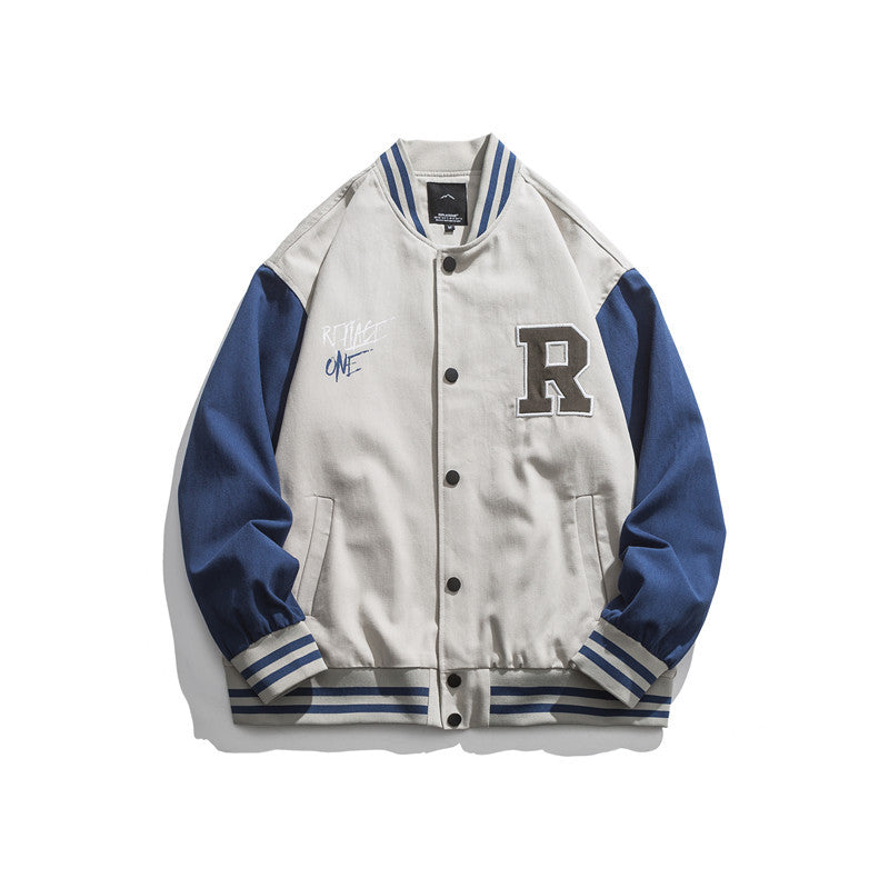 Man Fall Outfis Retro Alphabet Embroidered Baseball Uniform Coat Loose Jacket