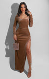 Blue Velvet Dress Fashion Sexy High Waist Split