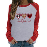 Valentine 'S Day T Shirt Top Raglan Long Sleeve Love Heart Printing Round Neck Cotton