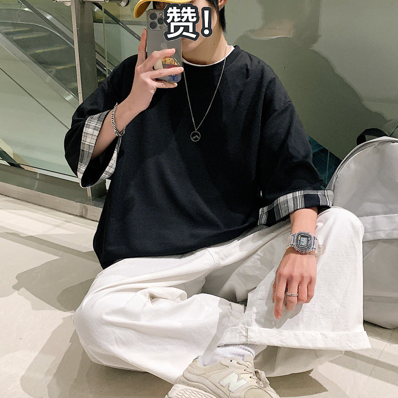 Men's Pants Summer Casual Loose Short Sleeves round Neck T-shirt