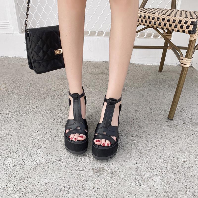 Platform Heels for Women Summer Chunky Heel Hollow Peep Toe Sandals