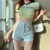 Women Jean Shorts Jeans Women Spring/Summer Zipper Slit Slim-Fitting Shorts