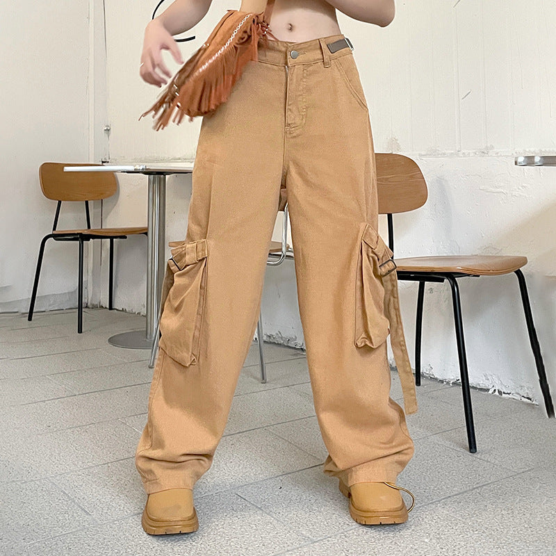 Julia Fox Low Rise Jeans with Side Pocket Stitching Woven Pants Versatile Slimming Casual