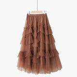MIDI Mauve Skirt Autumn and Winter Mesh Dress Fashion Stitching Skirt