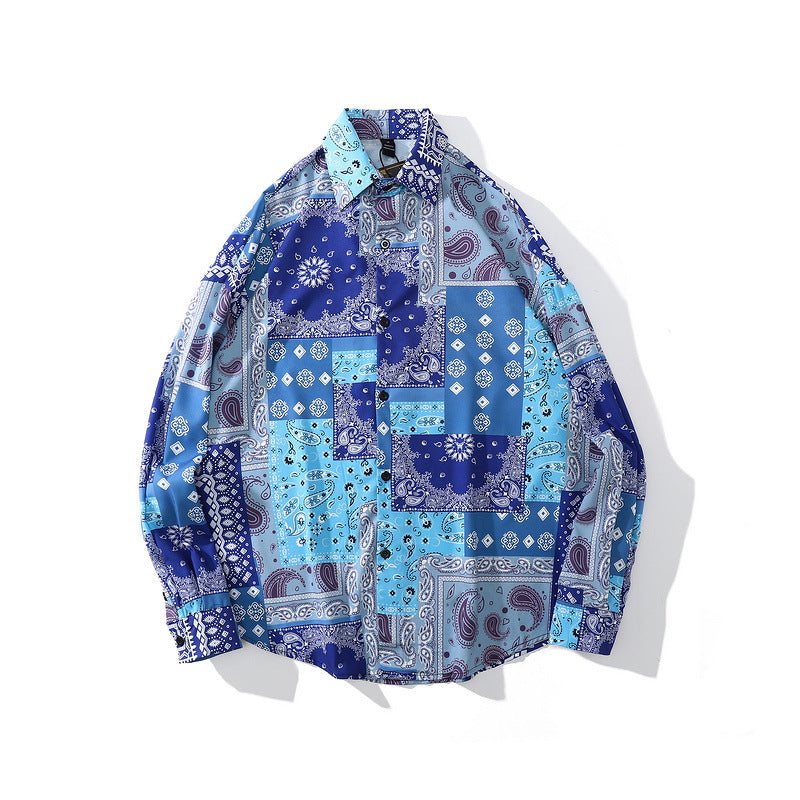 Man Fall Outfits High Street Vintage Paisley Full Printed Long Sleeve Shirt Men's Loose Casual
