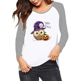 Halloween Costumes Pattern Printed Color Contrast Long Sleeve T-shirt Women 'S Top