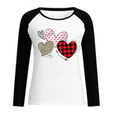 Valentine's Day T Shirt Long Sleeve Leopard Plaid Heart Printing