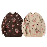 Men Sweater Flower Jacquard Knitted Sweater Men's Loose round Neck Sweater