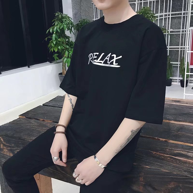 Men T-Shirts Loose Half Sleeve Round Neck Print