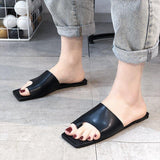 Women Open Toe Sandals Flats Summer Square Toe Flat Bottom Roman Style Sandals for Women
